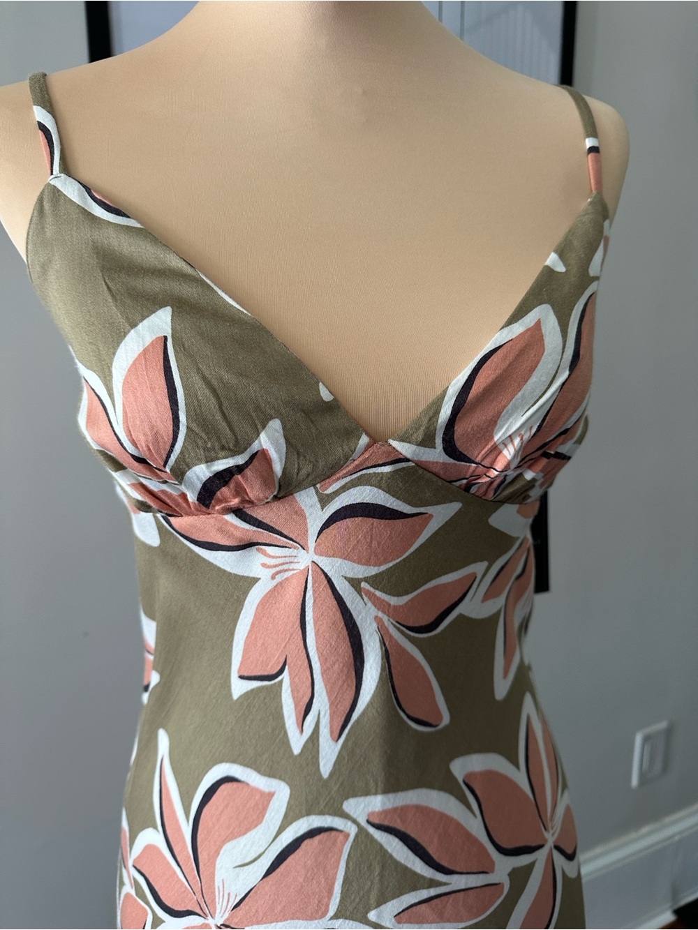 Volcom Olive Green Mini Dress with Pink Floral Print